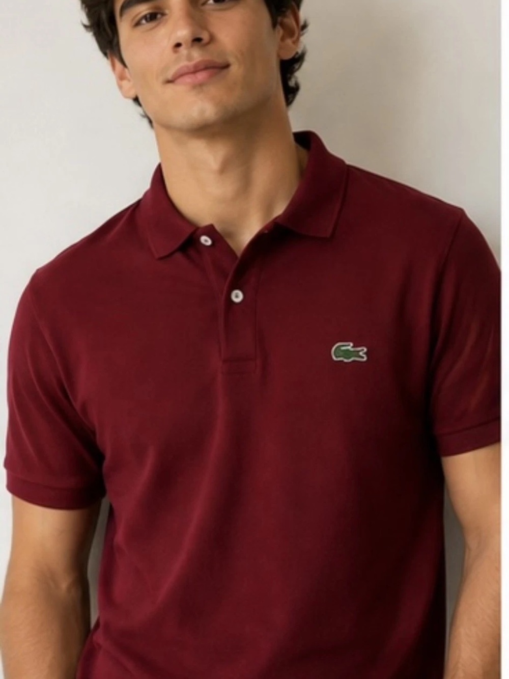 Lacoste Men's  Piqué Polo with Green Crocodile Logo Sz M color  Burgundy